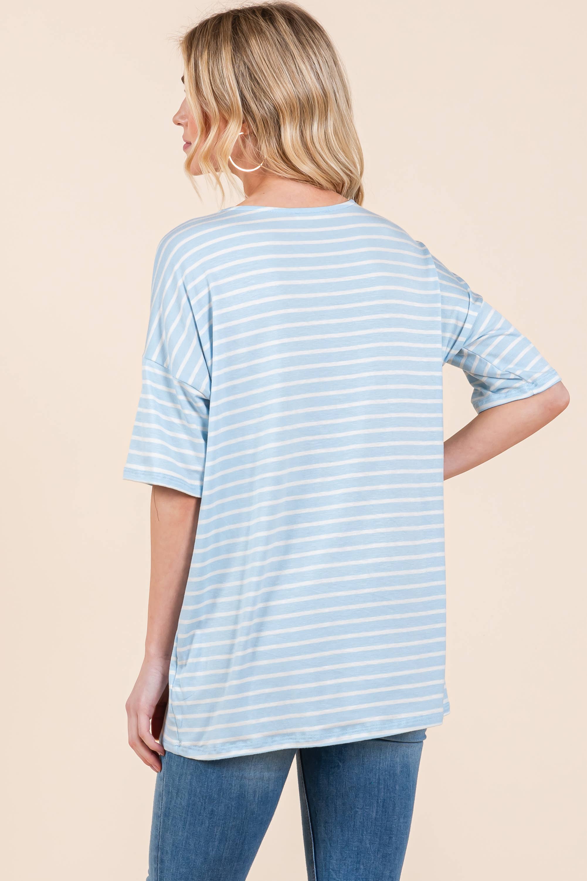 NOIR Top décontracté à manches courtes rayé TA1306 en vente sur Faire12