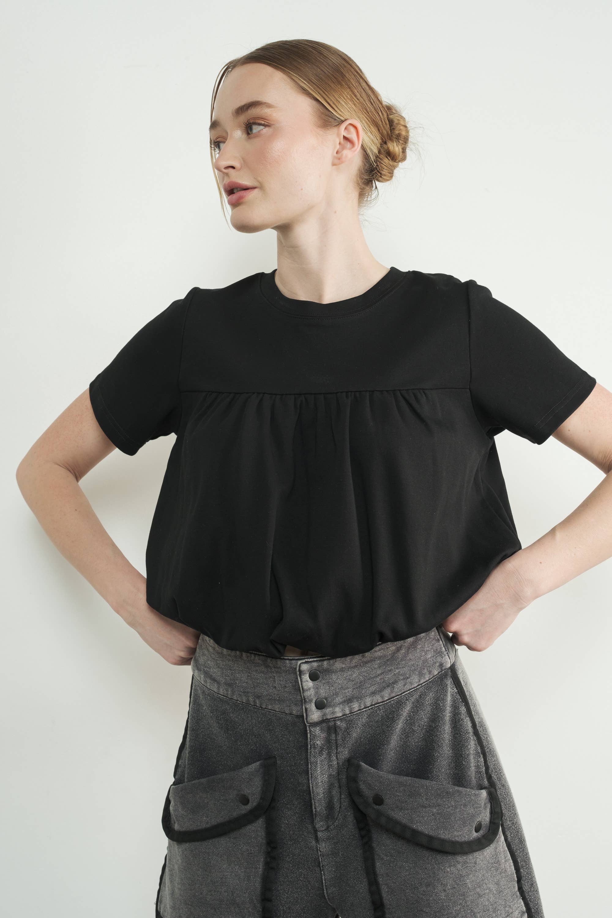 Aaron & Amber - Wholesale T-Shirt - Women's - MAT3226 BUBBLE HEM SHORT SLEEVE T-SHIRTS11