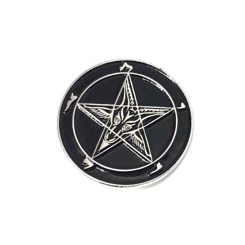 Mysticum Luna - Wholesale Lapel Pin/Button - Satan's Signet Baphomet Pin | Black And Silver Gothic Pins