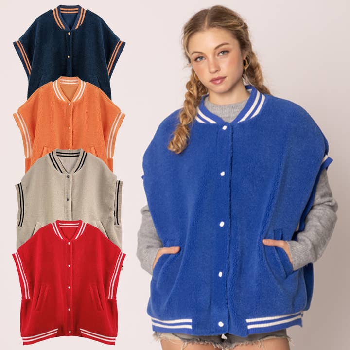 Sherpa Varsity Short-Sleeve Baseball Vest for wholesale by Fashion City
