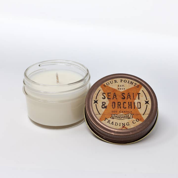 Four Points Trading Co - Wholesale Jar/Filled Candle - Sea Salt and Orchid 4 oz Soy Candle0
