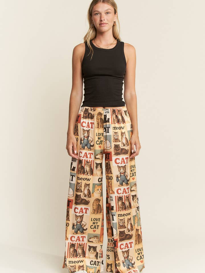 CAT WEEK COLLAGE WIDE LEG PANTS for wholesale by JADE BY JANE