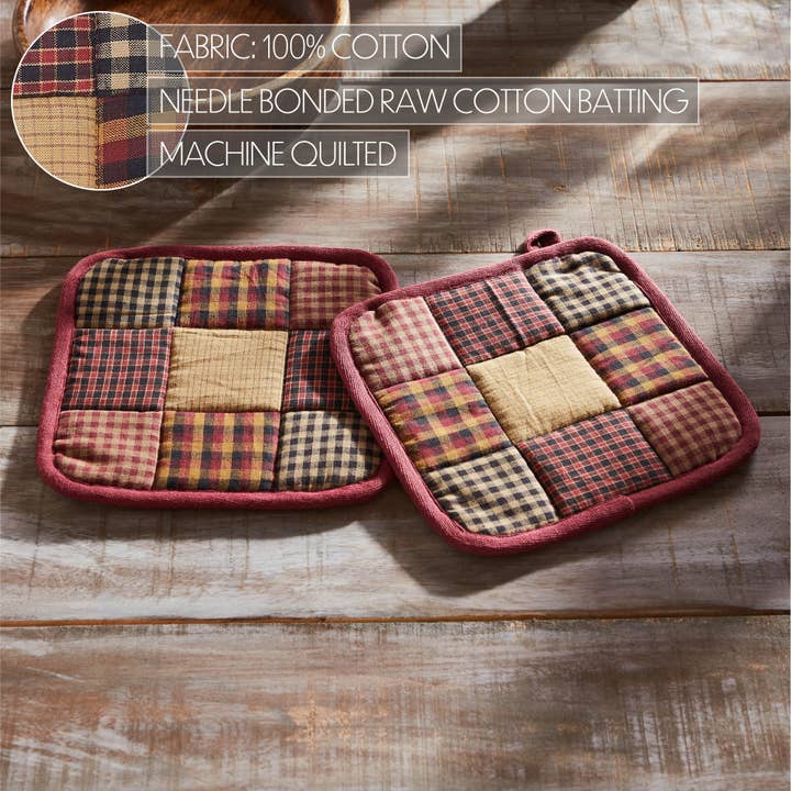 VHC Brands - Wholesale Oven Mitt/Pot Holder - Heritage Farms Primitive Check Pot Holder Set of 2 8x84