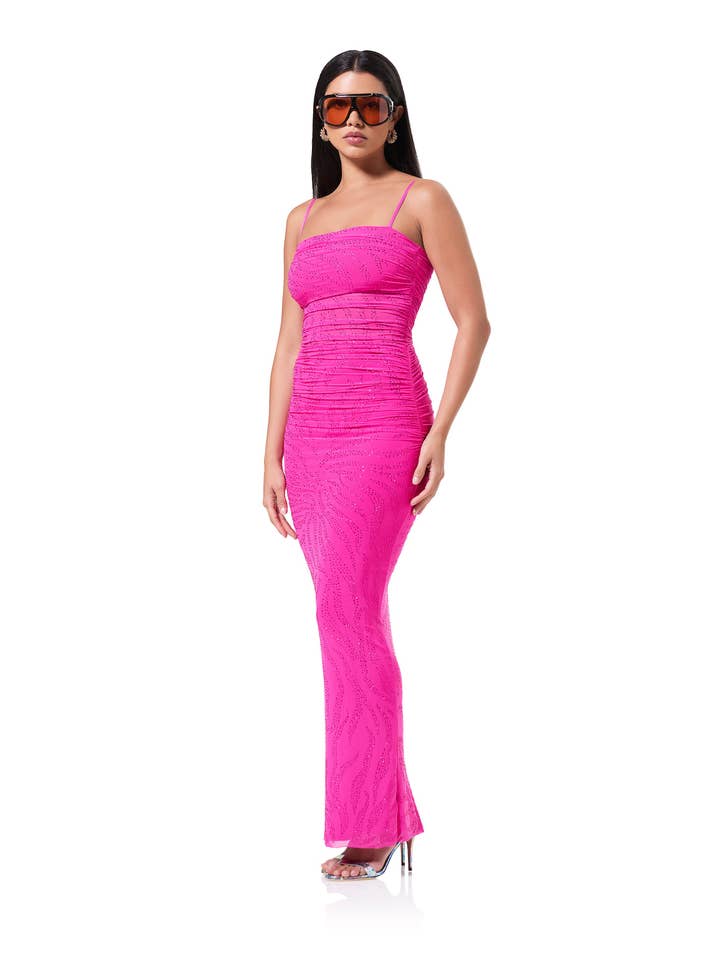 Glöd Rosa Jennan Zebra Strassklänning - Glow Pink för wholesale på Faire
