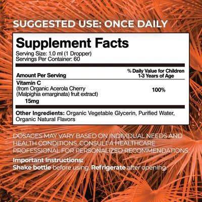 Tropical Oasis - Wholesale Oral Supplement/Vitamin - Organic Vitamin C Drops for Toddlers