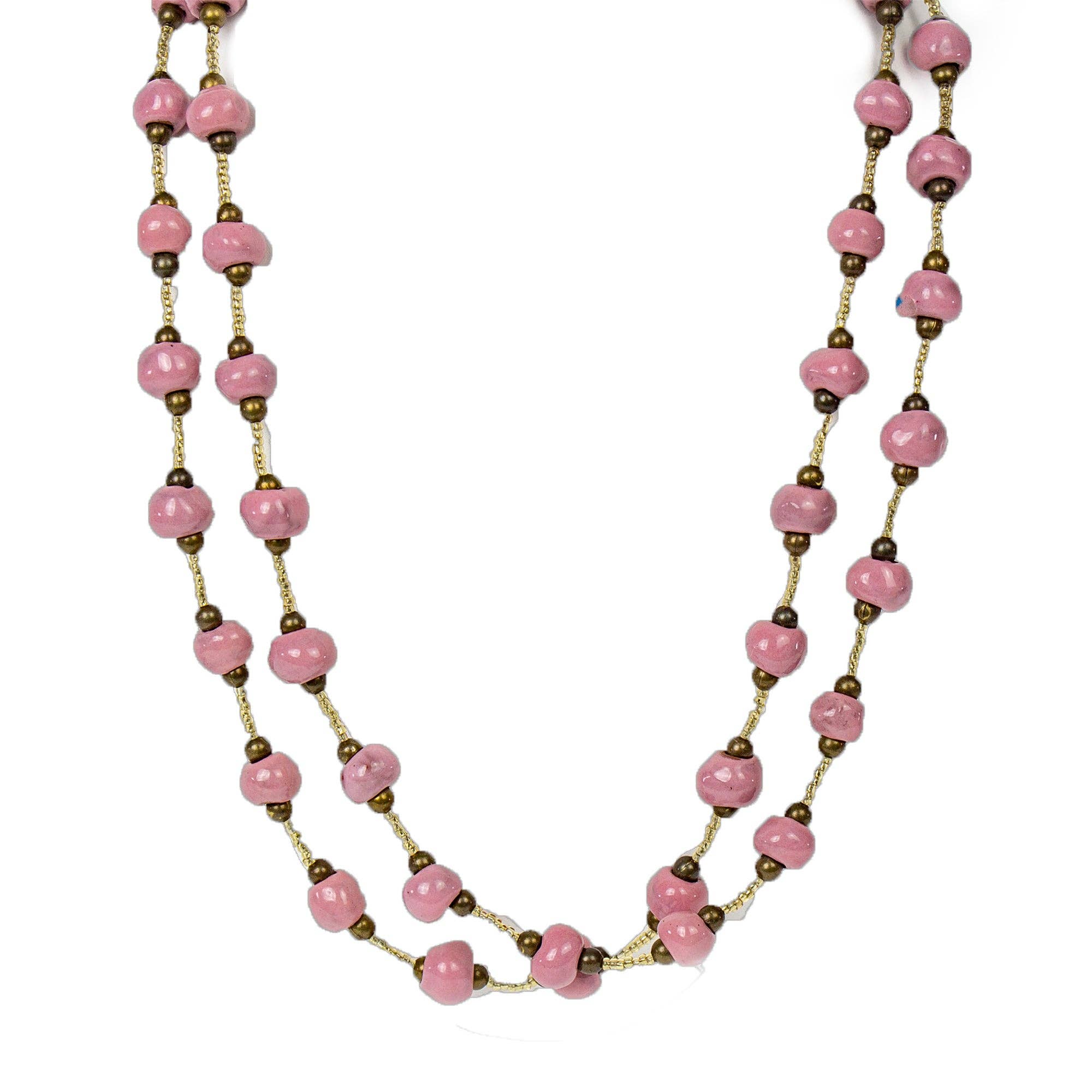 Global Crafts - Wholesale Beaded/Pearl Necklace - Haiti Clay Bead Long Necklace, Pink0
