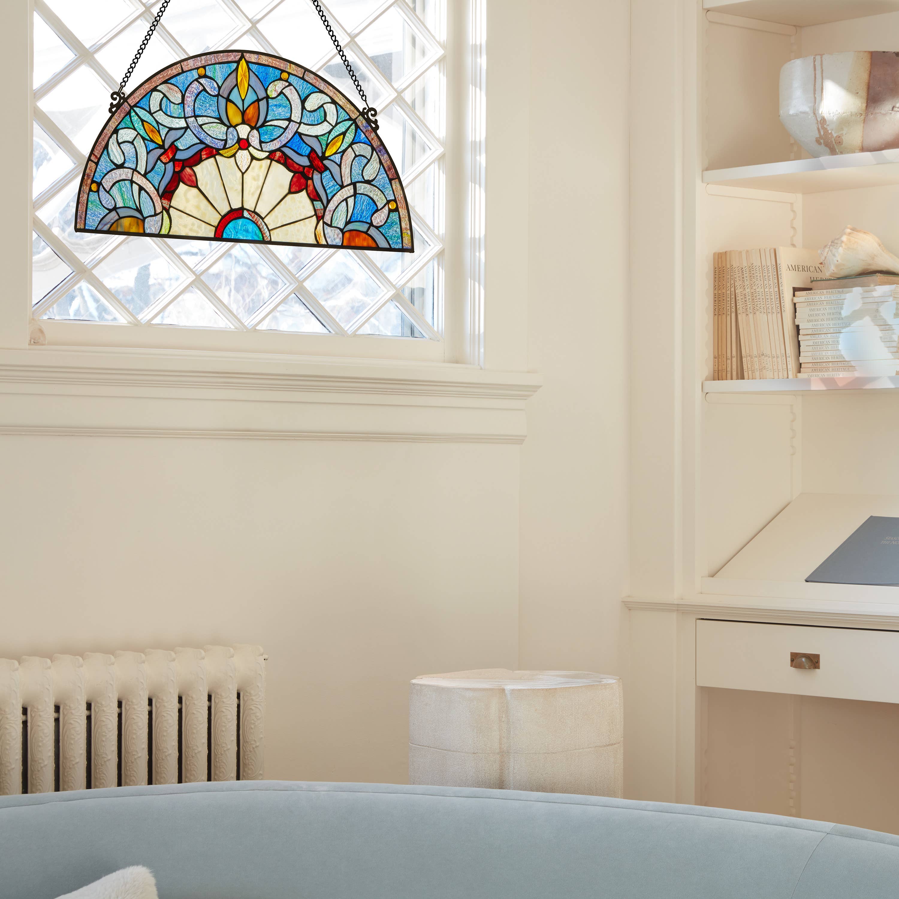 River of Goods - Wholesale Suncatcher - 11"H Maxine Blue Half-Moon Stained Glass Window Panel3