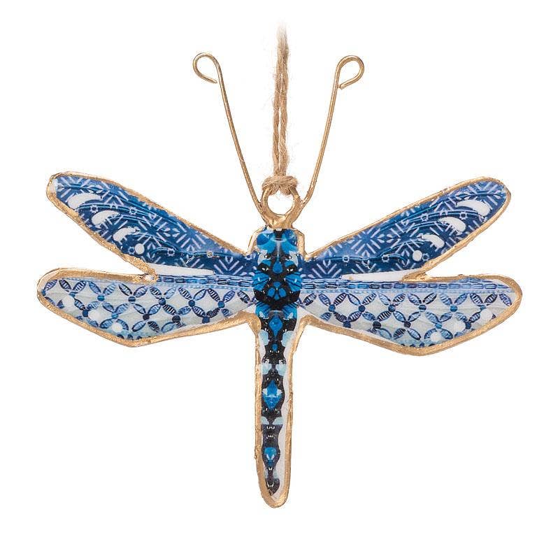 Abbott - Wholesale Ornament - Blauw/wit Dragonfly Ornament-3 assorted-4.5"H4
