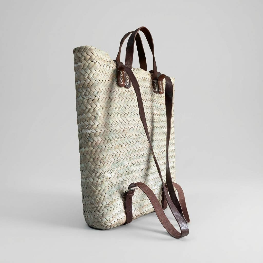 Melecraft - Wholesale Backpack - Women's - Woven Palm Leaf Backpack Leather Straps Boho Market Bag9
