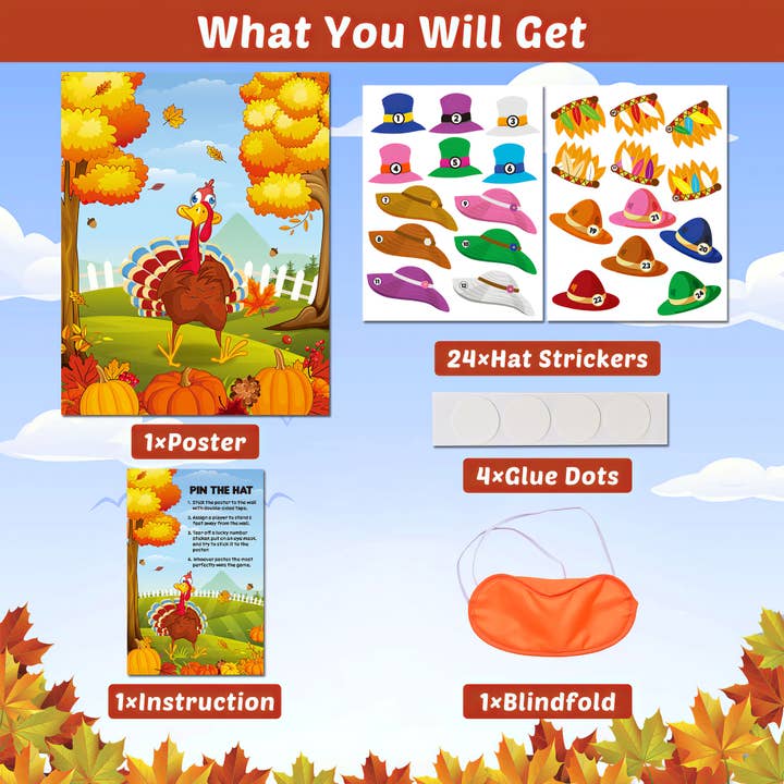 Fun Little Toys – wholesale Toy set – Kids – Thanksgiving Pin The Hat On The Turkey Game Kit
