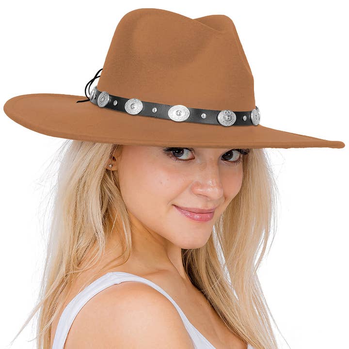 Cap Zone – Fedora - Mulher por atacado – Chapéu de Feltro Rancher de Aba Larga com Cinto de Conchas23