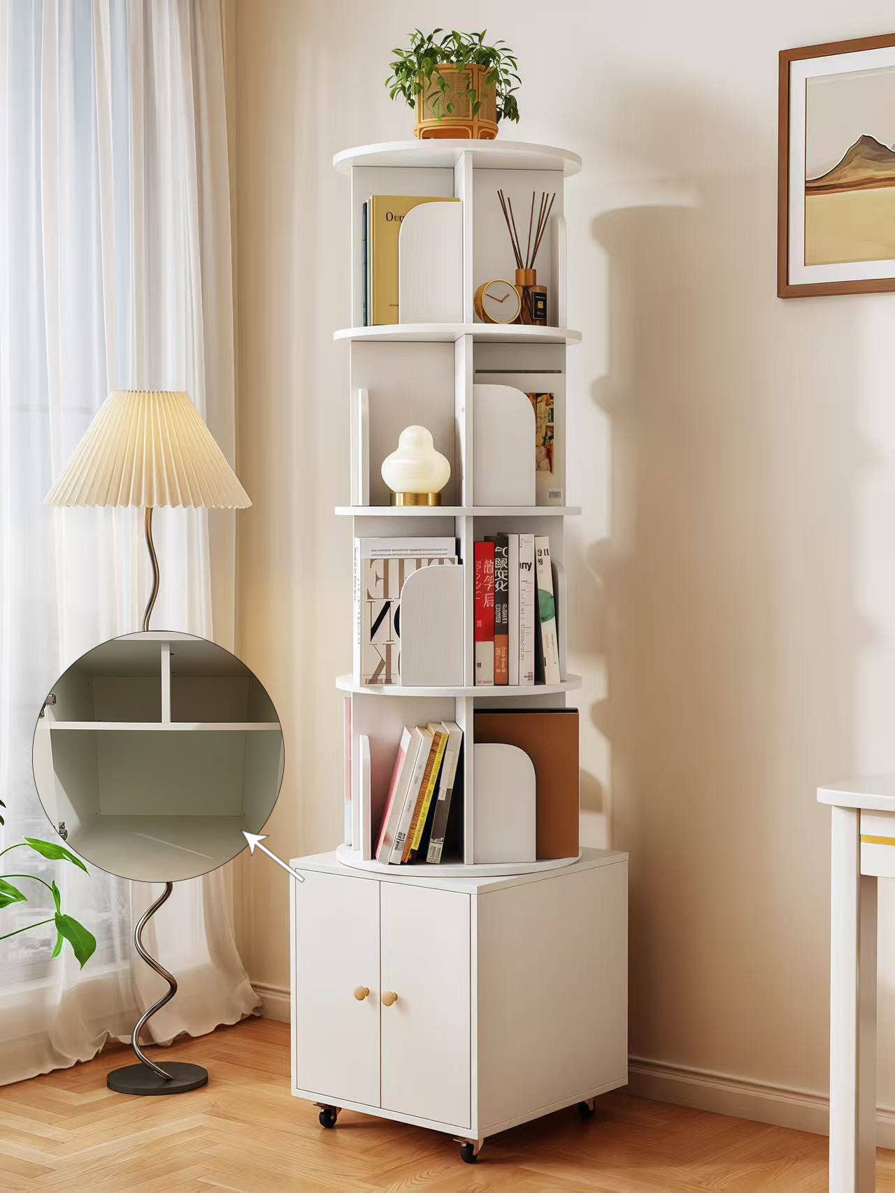 39F Inc. - Wholesale Bookcase - Rotating Wooden Bookcase with Storage Drawer,Swivel Design26