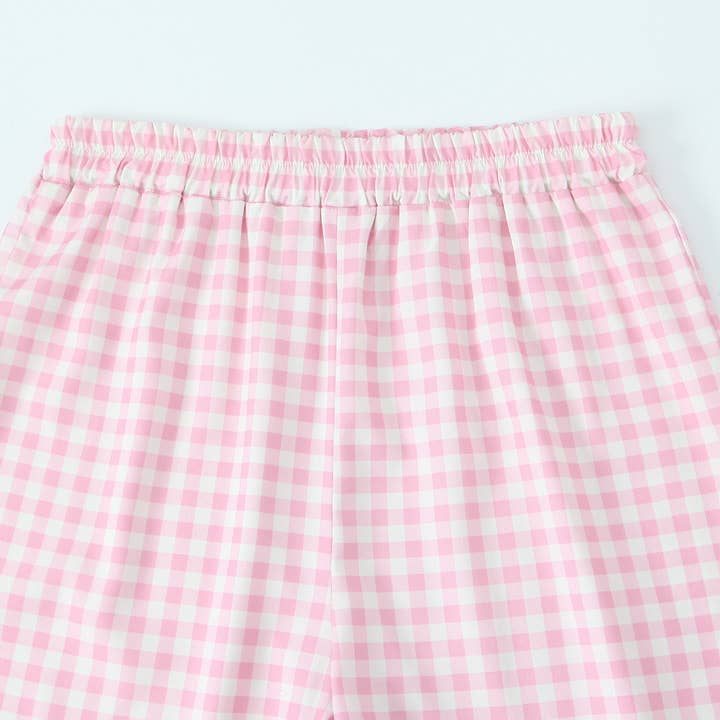Rosa Clothing - Wholesale Pants - Women's - Gingham Trousers with Frill Hem