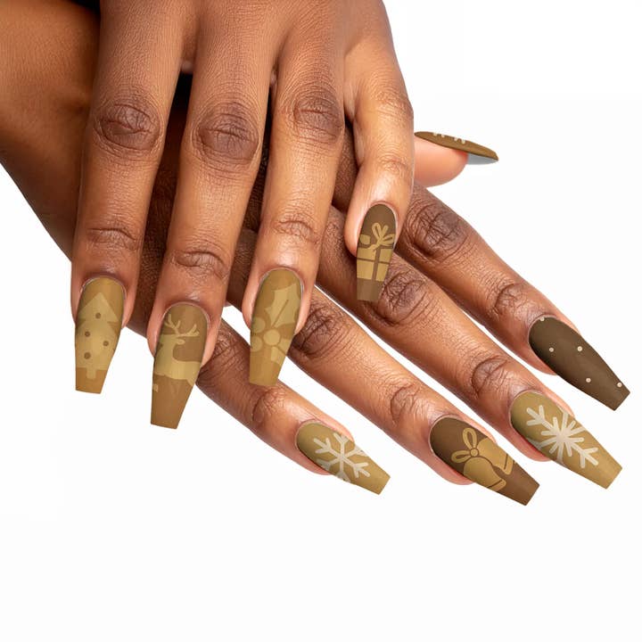 Unhas Postiças de Natal Castanhas Festivas e Aconchegantes de Cacau por atacado de FYNE BODY