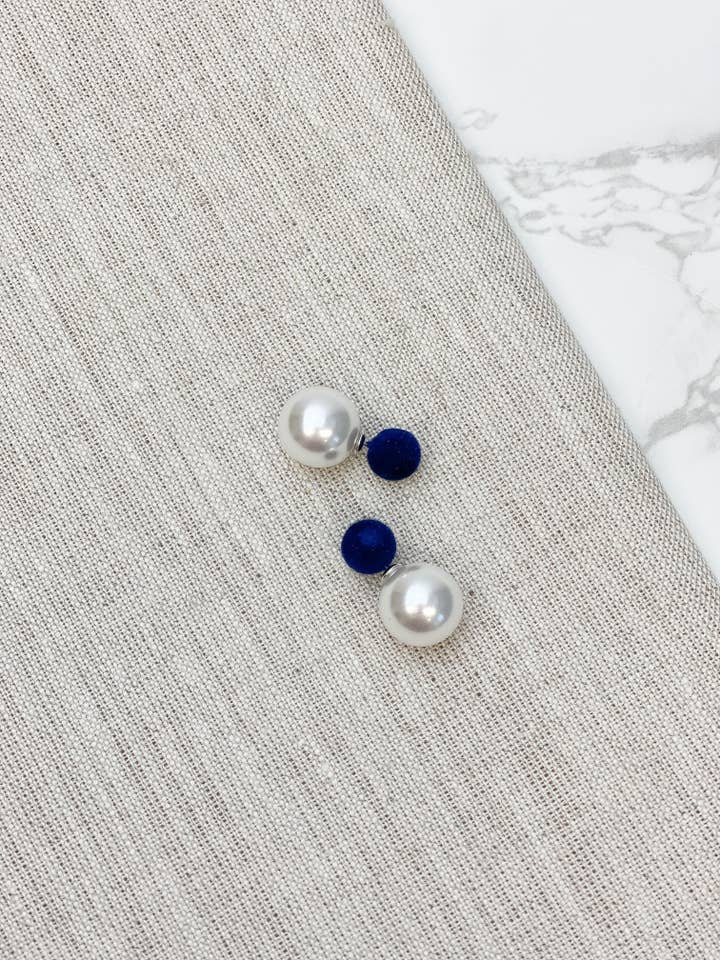 Navy Blue Velvet Back Pearl Stud Earrings for wholesale by Prep Obsessed Wholesale