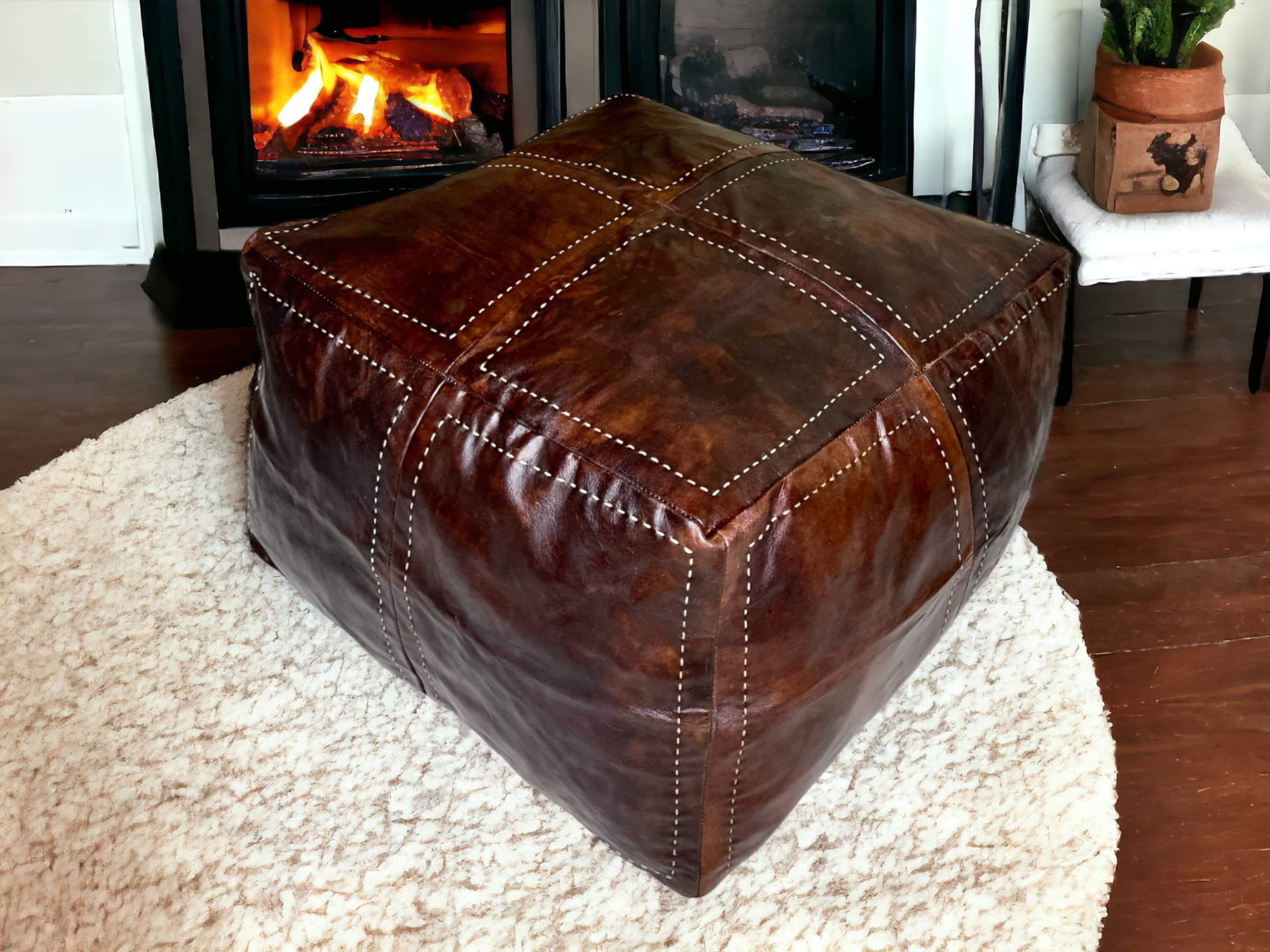 Moroccantastics - Wholesale Pouf - Enrich Your Living Space with Our Sumptuous  Brown Square Leather Pouf:  A Touch of Moroccan Elegance0