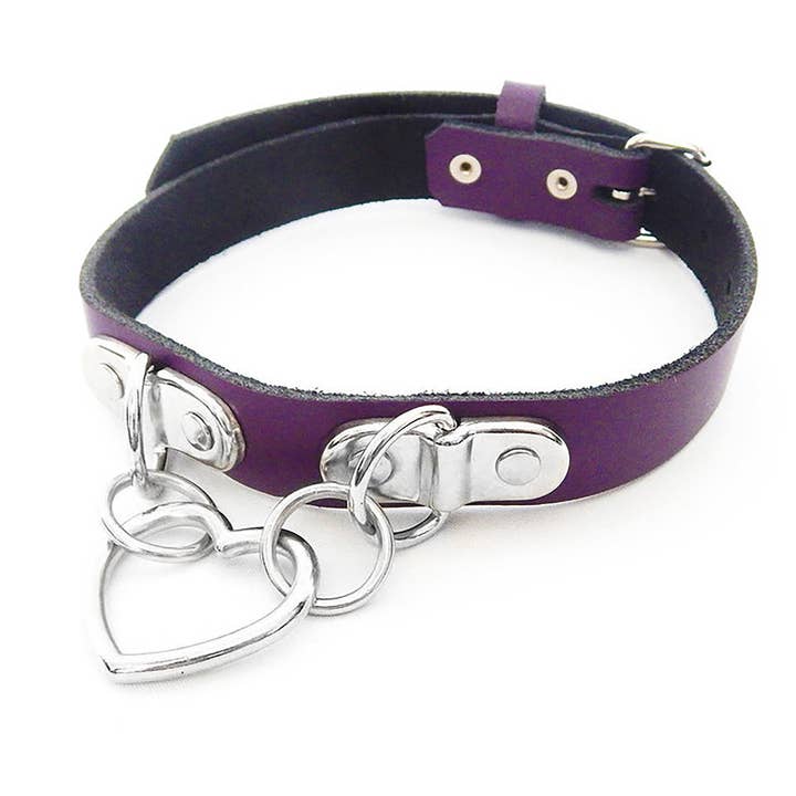 Purple Leather Bound Heart Ring Choker - Heart Ring Collar for wholesale by 8th Sin