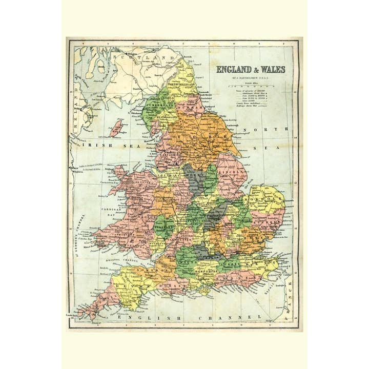 England and Wales 19th Century Antique Style Map Wall Art for wholesale by Gotham Gifts