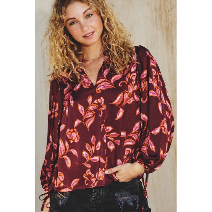 RUBY WINE Sangria Balloon Sleeve Blouse (1) for wholesale on Faire