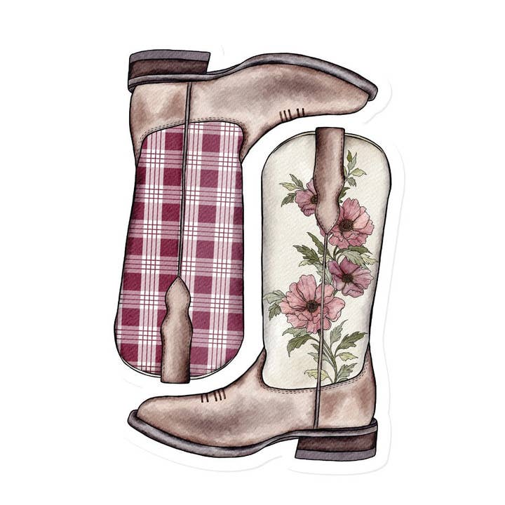 Floral Burgundy Palaka Boots | Vinyl Stickers for wholesale by Malina Prints