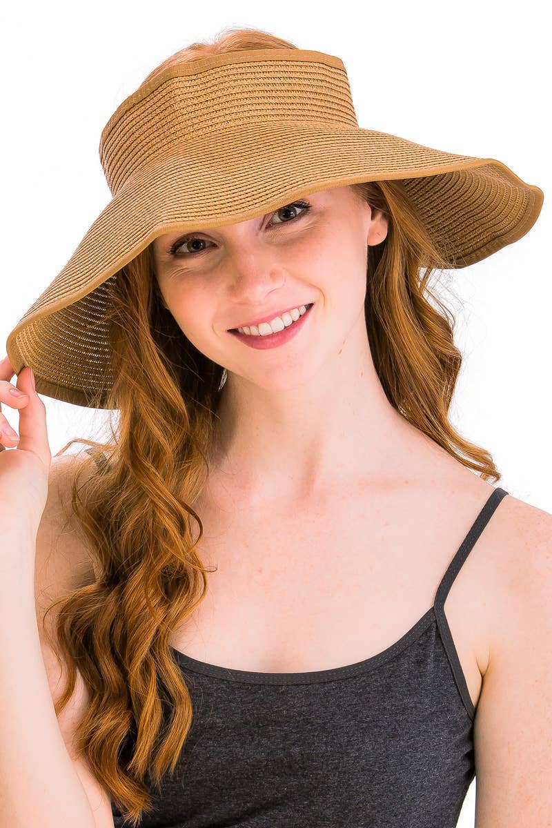 Assorted Pack And Go Paper Straw Wide Roll-up Sun Hat for wholesale on Faire2