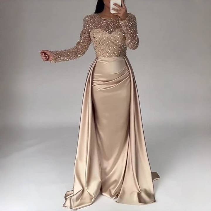 Long Sleeve Sequin Evening Gown for wholesale by Sheer Trend