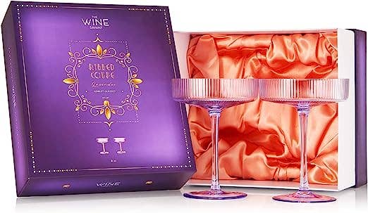 The Wine Savant /  Khen Glassware – wholesale Cocktail/liquor glass – Set of 2 Ripple Ribbed Cocktail Coupe Colored Glasses | 8oz1