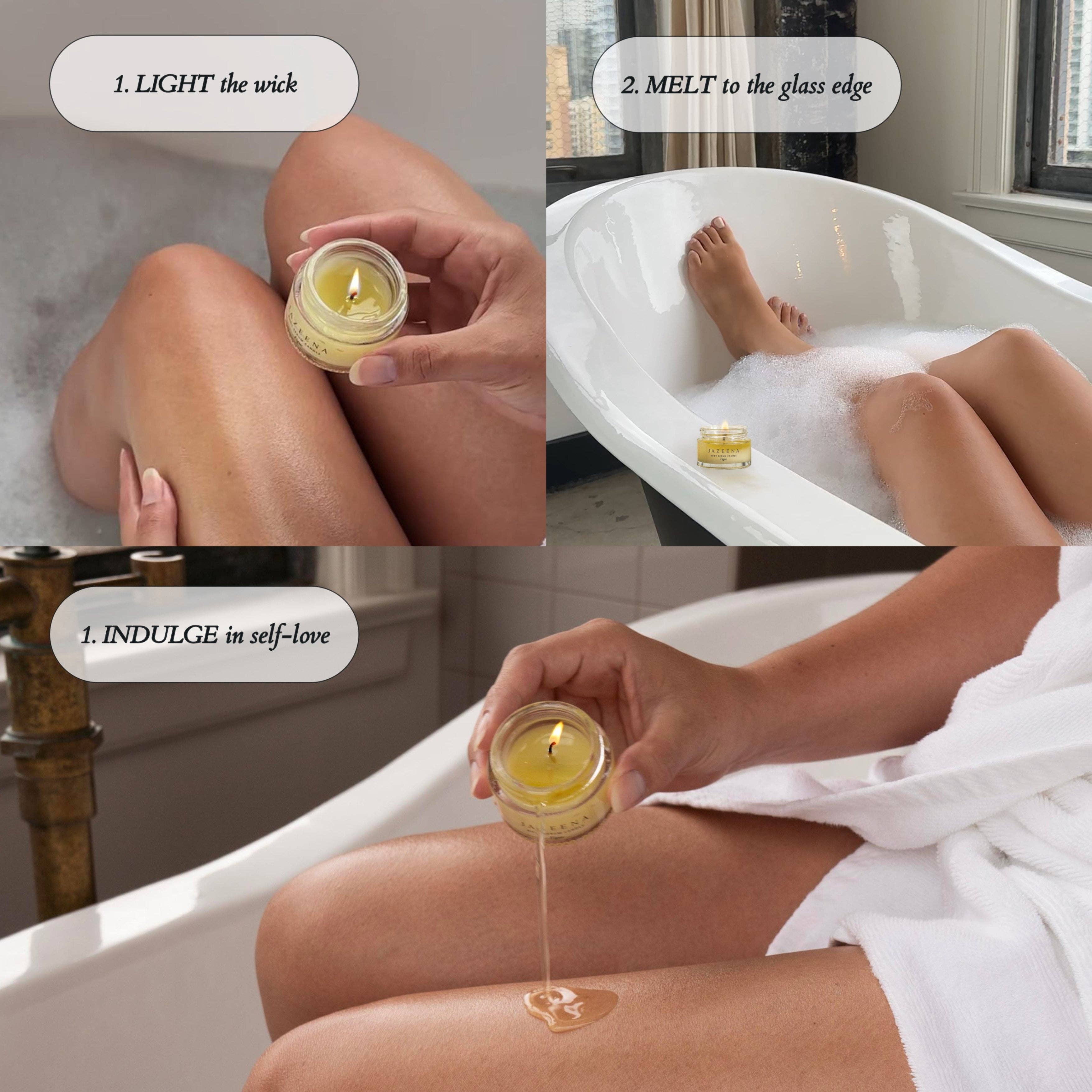 Jazeena - Wholesale Bath & Body Set - Body Serum Candle Set | Giftable, Trial-sized 3x1oz6
