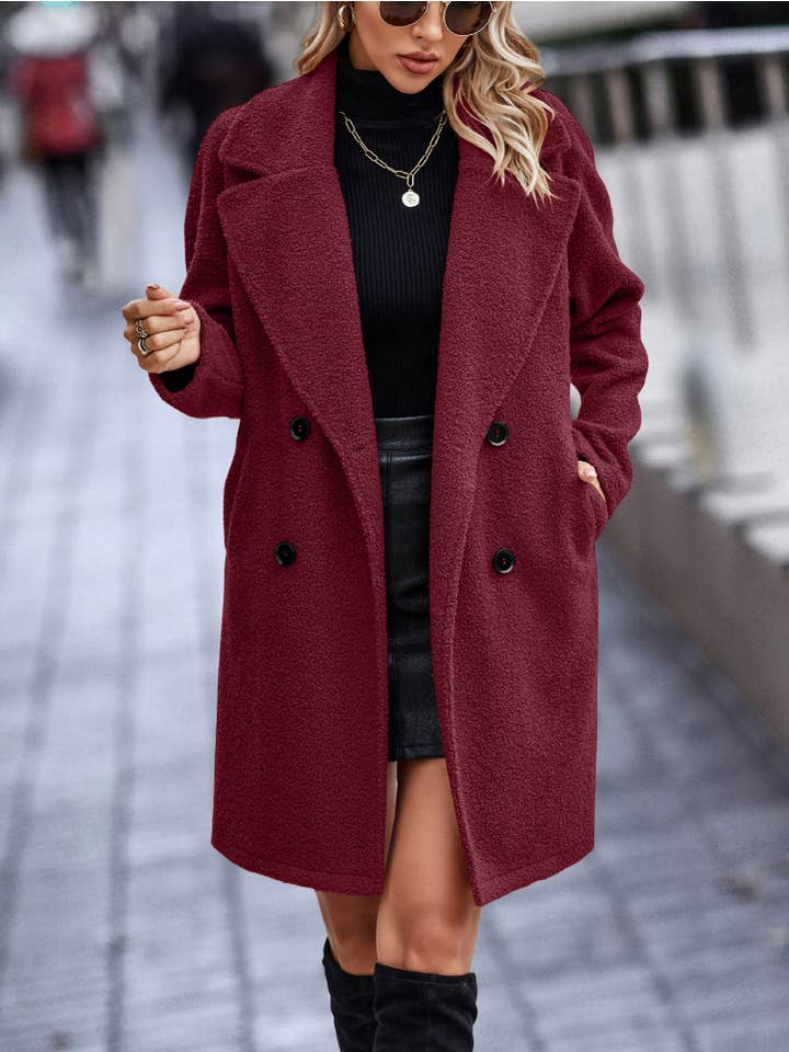 eLook - Vente Manteau – femme - SZ1-JK7207 Manteau mi-long Sherpa à double boutonnage1