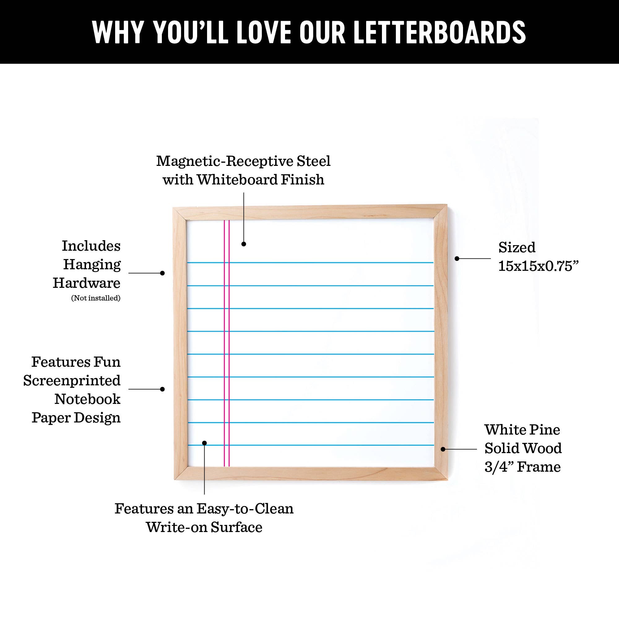 The Type Set Co. - Wholesale Magnet Board - 15x15 Magnetic Notebook Whiteboard for Back to School5