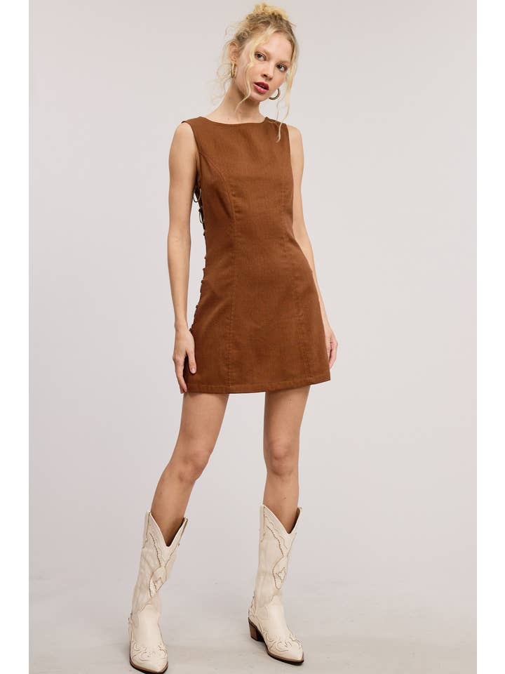 Mimosa - Wholesale Dress - Women's - Open-Pack Side Cut Out Linen Mini Dress with O-Ring Detail