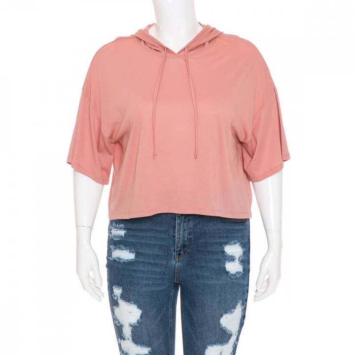 T-SHIRT CORTA CON CAPPUCCIO PLUS BOXY per la vendita all'ingrosso da parte di Paperdoll