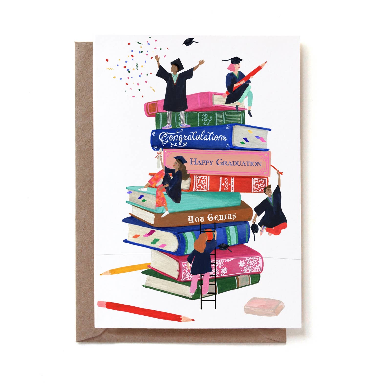 Reddish Design - Wholesale Graduation Card - Graduation pile of books 0