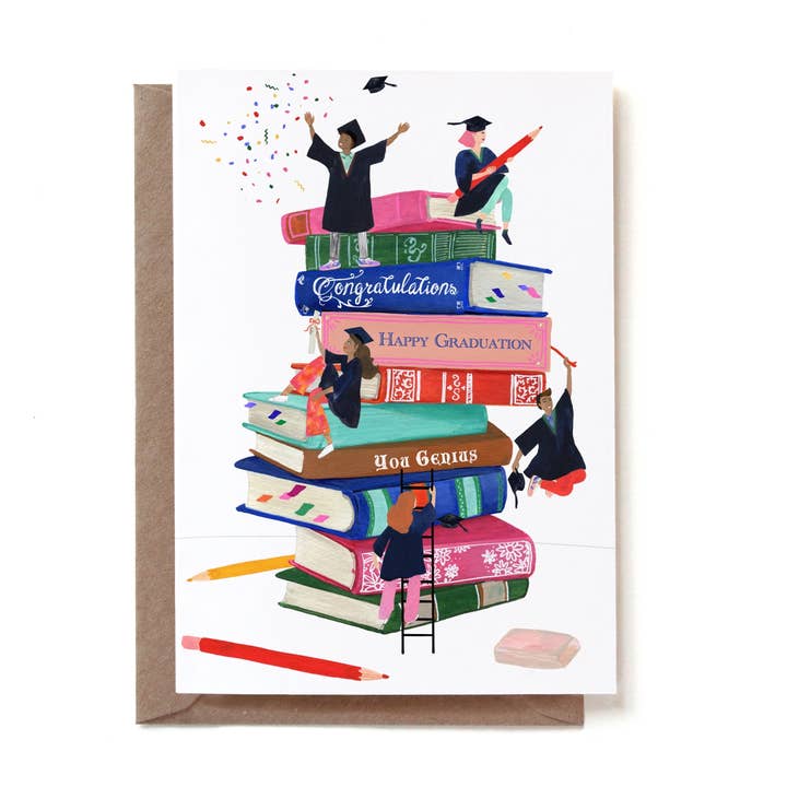 Reddish Design - Wholesale Graduation Card - Graduation pile of books 0