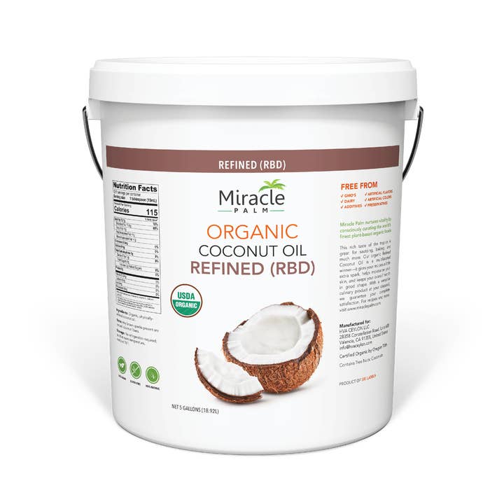 Miracle Palm - Wholesale Cooking Oil - Organic RBD Coconut Oil (5 Gallon) - Tasteless