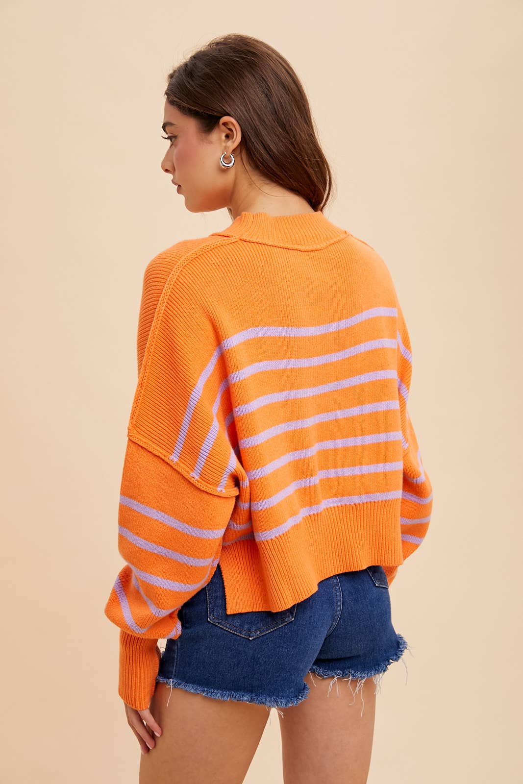 In Loom - Vente Pull en maille – femme - Pull rayé court à col montant13