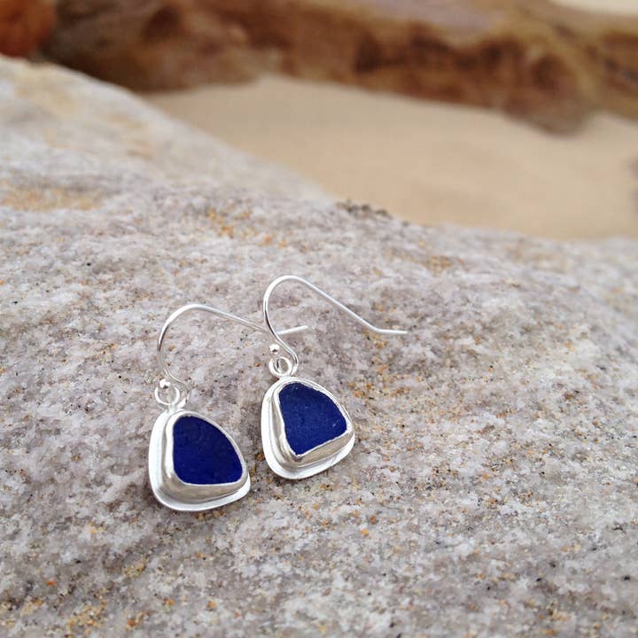 Sea Glass Dangle Earrings in Silver for wholesale by Bridget Turner Jewellery