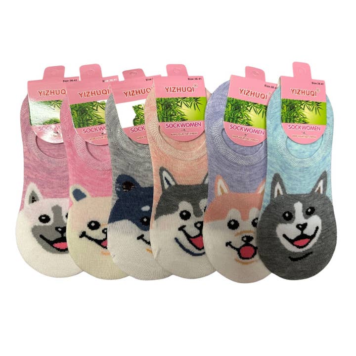 Calzini da barca da donna con stampa di cani per la vendita all'ingrosso da parte di ZKY Wholesale