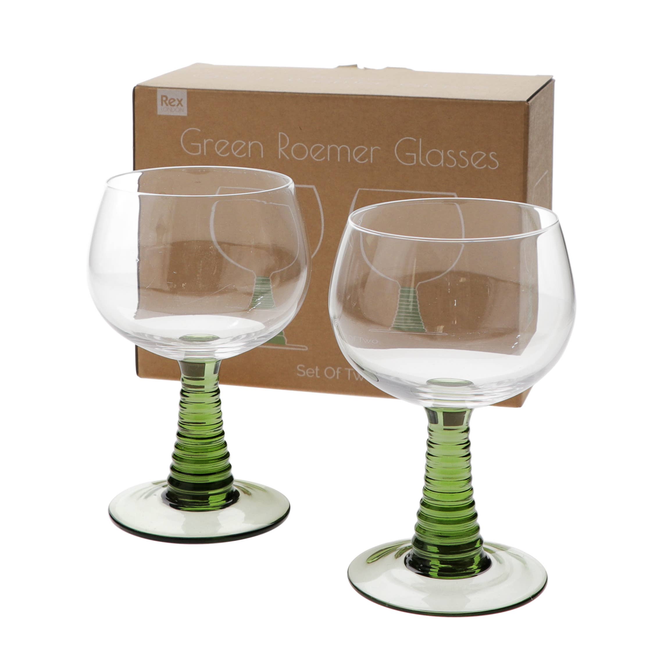 Rex B2B - UK - Vente Verres à vin - Verres rétro roemer 350 ml (ensemble de 2) - Vert0