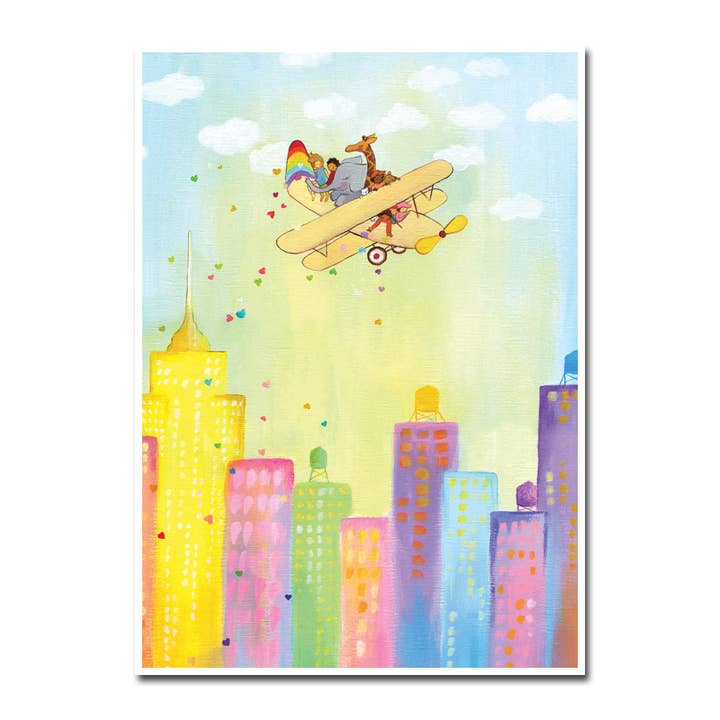 Allport Editions - Wholesale Everyday Greeting Card - Rainbow Biplane Blank Card