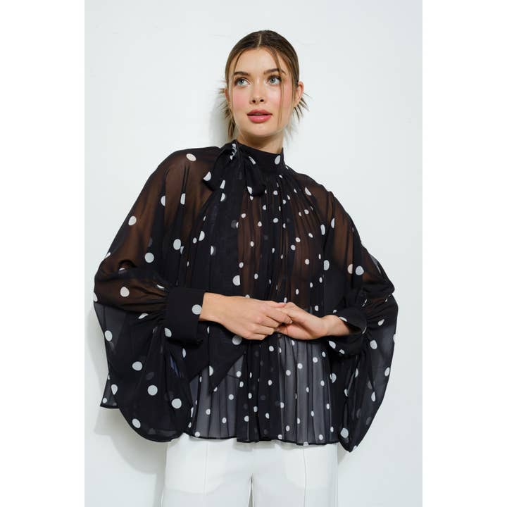 INA - Wholesale Blouse - Women's - Polka Dot Pleated Chiffon Blouse