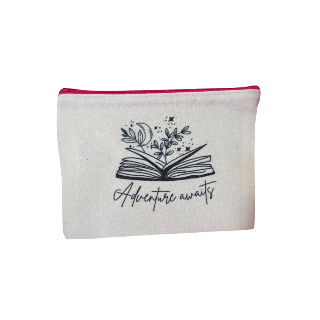 Dirt Poor Designs - Wholesale Pouch - Women's - Adventure Awaits Mini Canvas Bag - 8x6 Inches | Book Lover's Essential