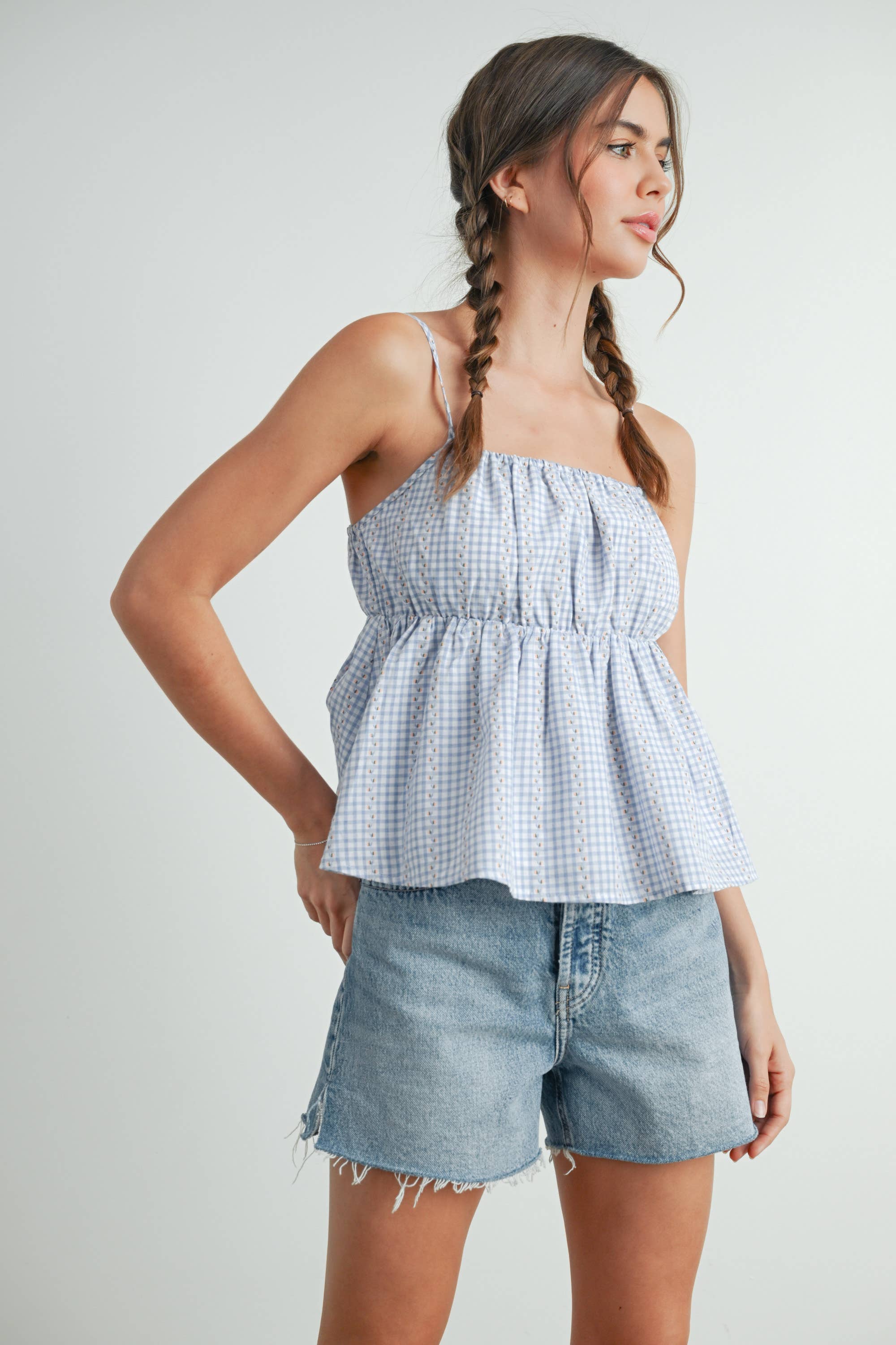 BUTTERMELON - Wholesale Blouse - Women's - Gingham Peplum Top - BMT762621