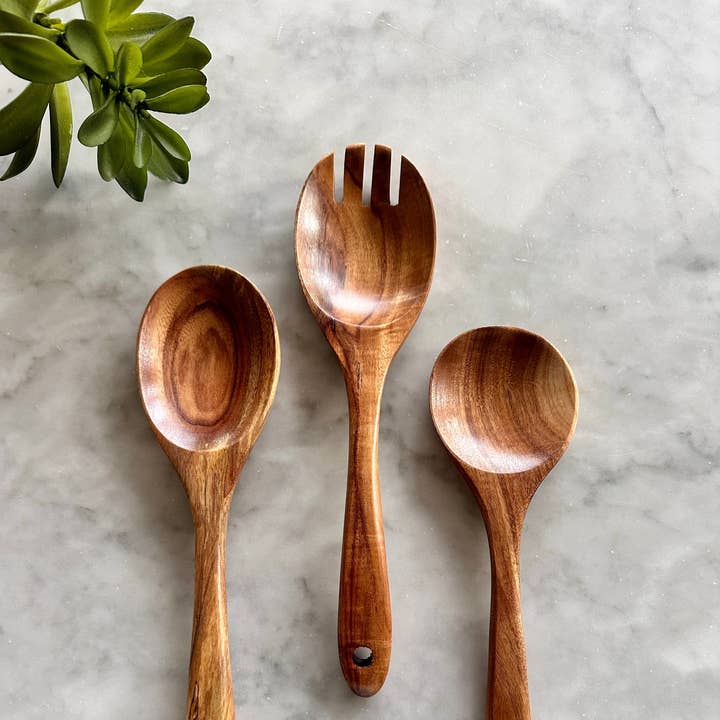 Cuillères en bois de teck, lot de 3 pour la vente par Busa Designs