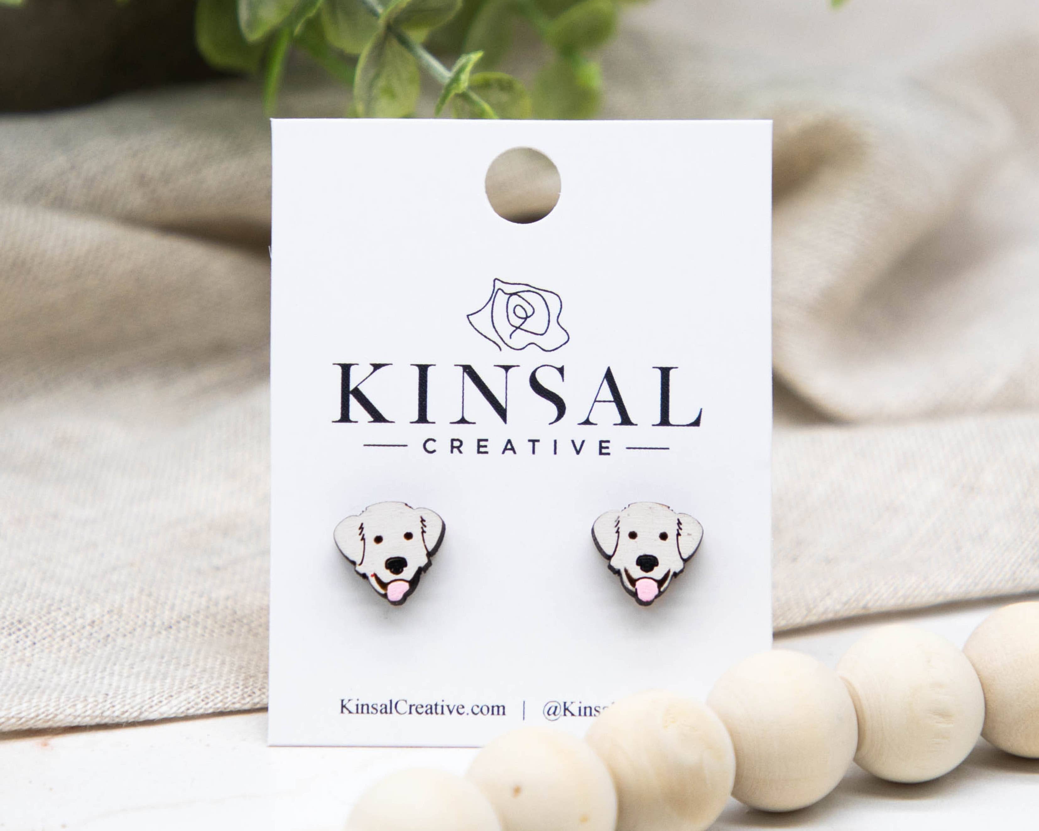 Kinsal Creative - Wholesale Stud/Post Earrings - Great Pyrenees Dog Wood Stud Earrings0