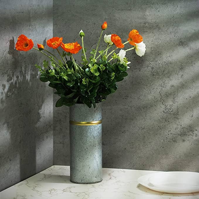 Hosley - Wholesale Vase - Hosley® Set of 2,GALVANIZED CORRUGATED VASE W/hGOLD RIM 10IN2