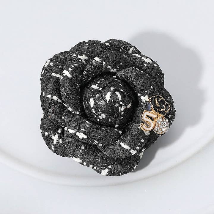 Sensibling Corp. - Wholesale Brooch - Enamel Flower Number Five Tweed Pin Brooch / Hair Clip