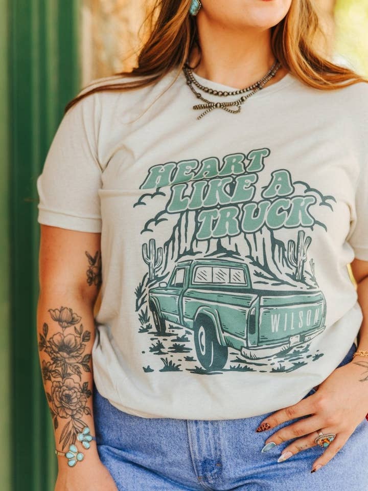 Heart Like A Truck Graphic Tee - Turquoise for wholesale by Wild Junkie