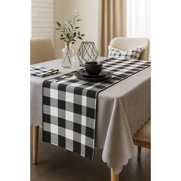 Rustic Buffalo Check Black-White Table Runner for wholesale by Fennco Styles