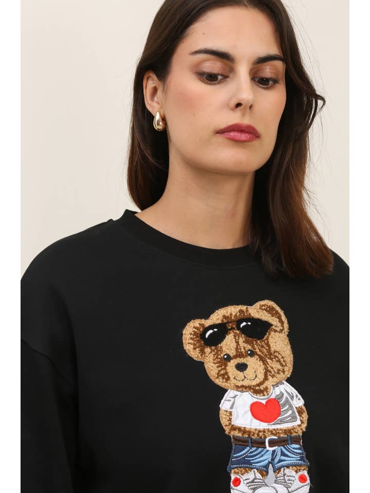 Attrait Paris - Wholesale Graphic Sweatshirt - Women's - Crew neck sweatshirt, bear with sunglasses1